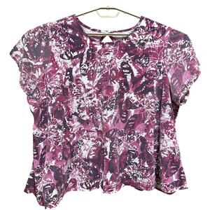 Roamans Top Plus 2X 26 / 28 Pink Butterfly Short Sleeves All Over Print FLAW
